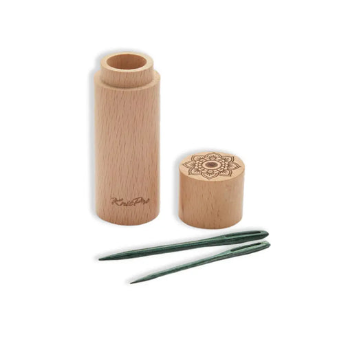 Knit Pro: Mindful stoppnålar av trä i ask med lock