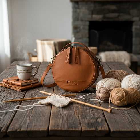 muud Handväska - Rustikal mit Strickzeug